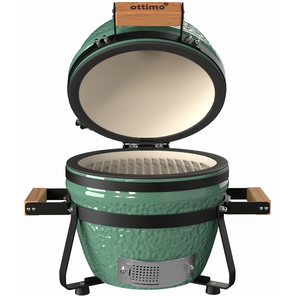 Ottimo Searsmith Green Ceramic Kamado BBQ with Bamboo Handle 13 inch Image 5