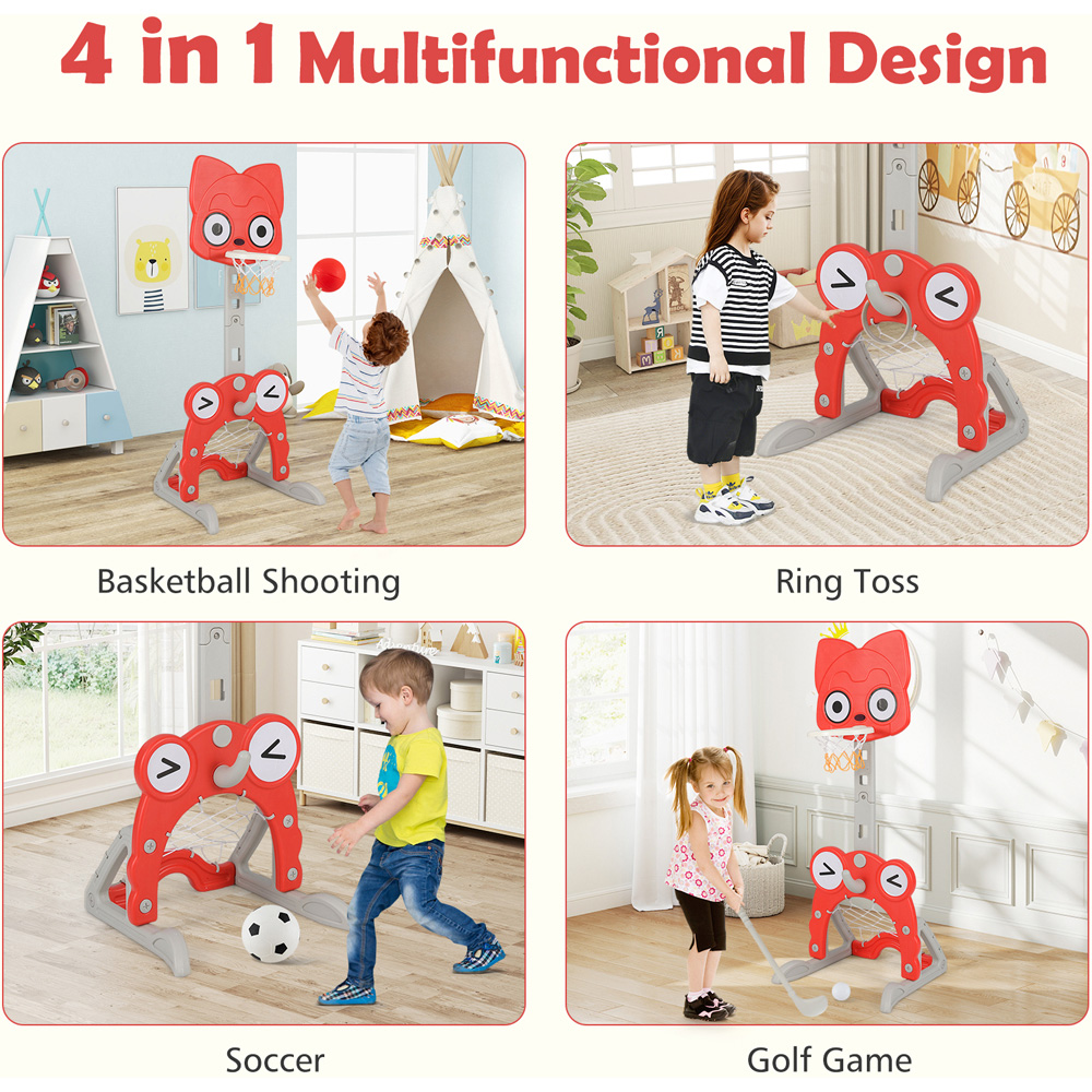 Costway Toddler Basketball Hoop with Rim and Soccer Goal Image 6