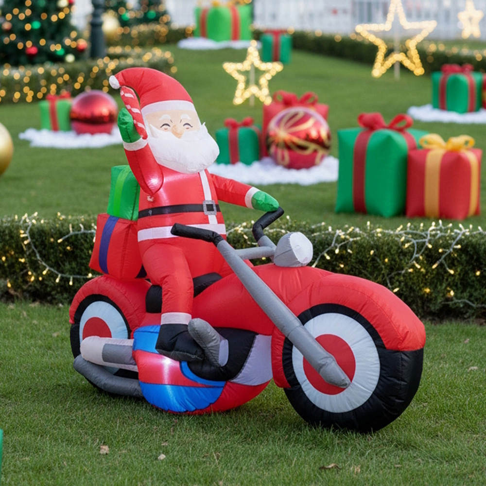 Living and Home Inflatable Santa Claus On Motorbike LED Christmas Decoration 5.9ft Image 7