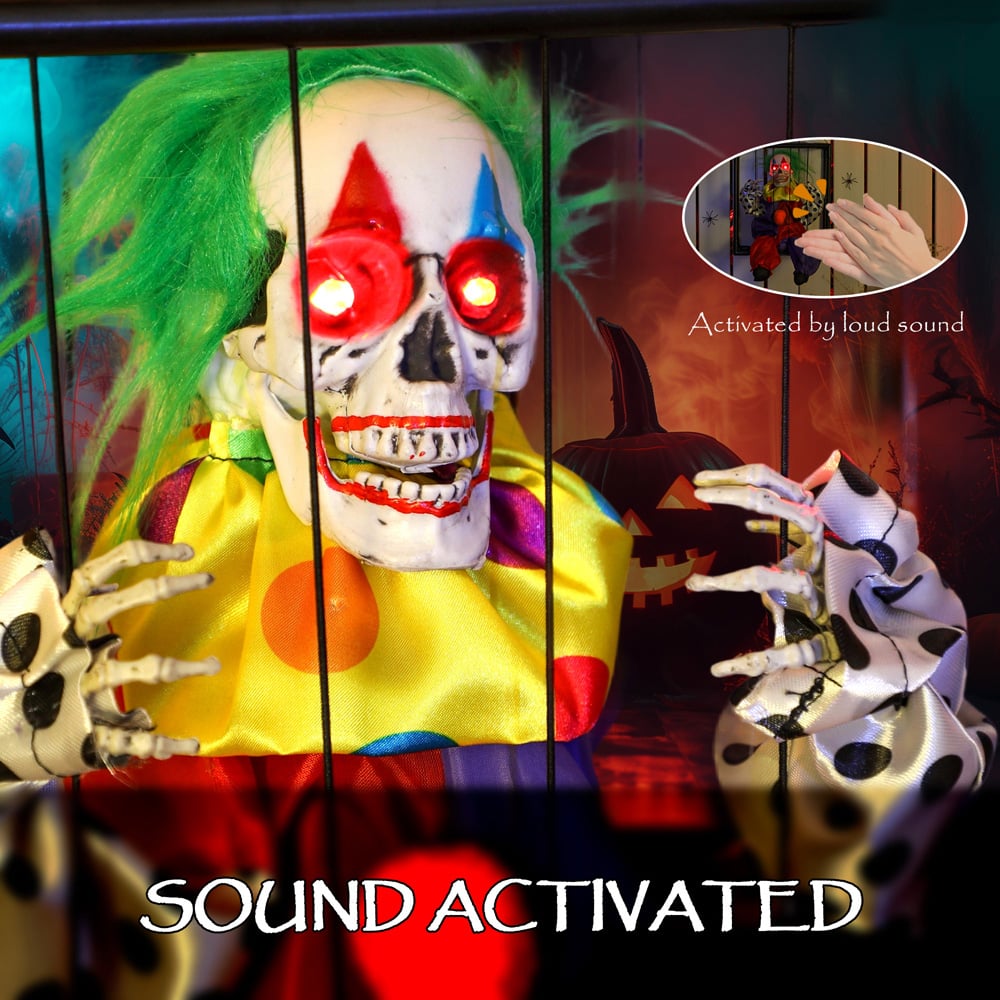 Outsunny Voice Activated Animatronics Hinging Clown in Cage Halloween Decoration 30 x 26cm Image 6