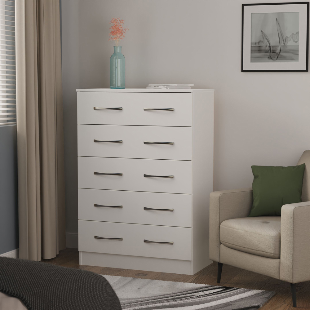 Crowndale Avon 5 Drawer Matt White Chest of Drawers Ready Assembled Image 7