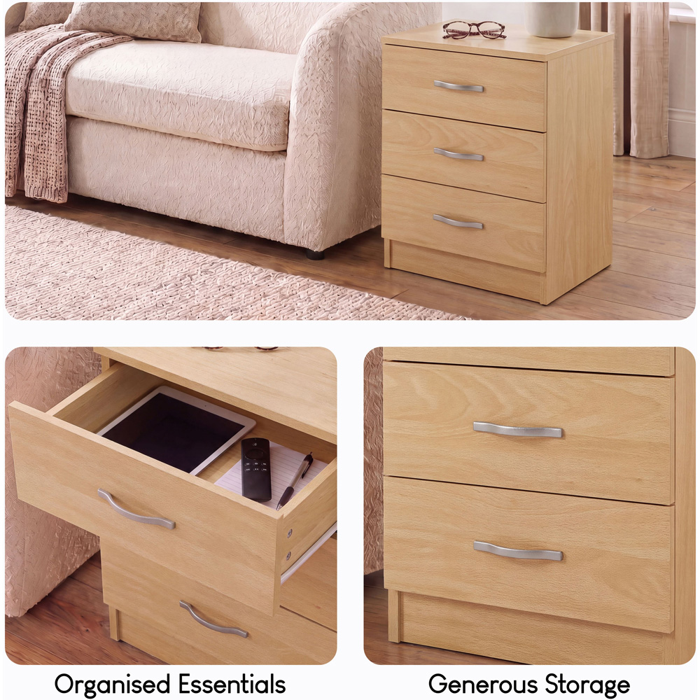 Vida Designs Riano 3 Drawer Pine Melamine Finish Bedside Table Set of 2 Image 5