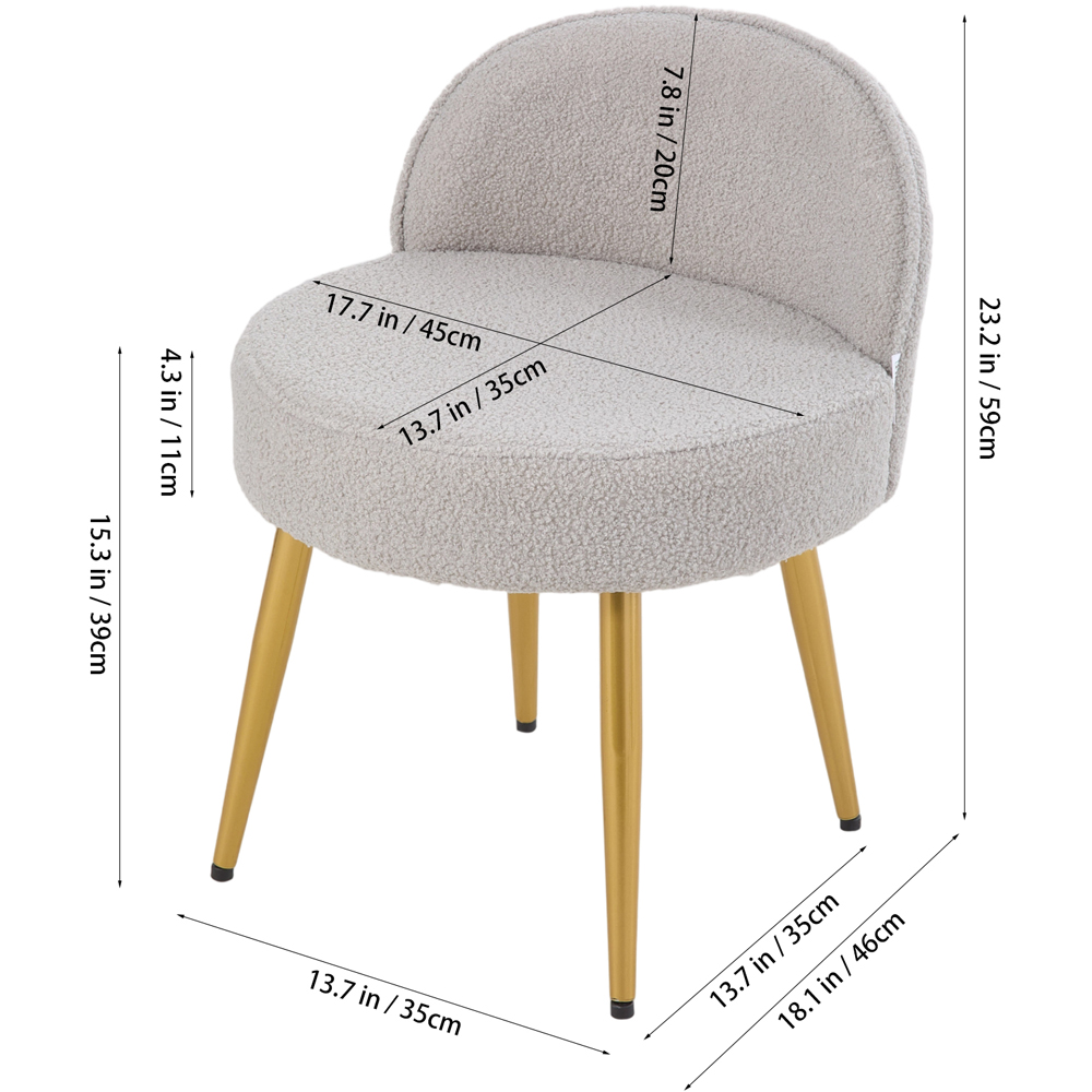 Living and Home Grey and Gold Teddy Fleece Curved Backrest Vanity Stool Image 9