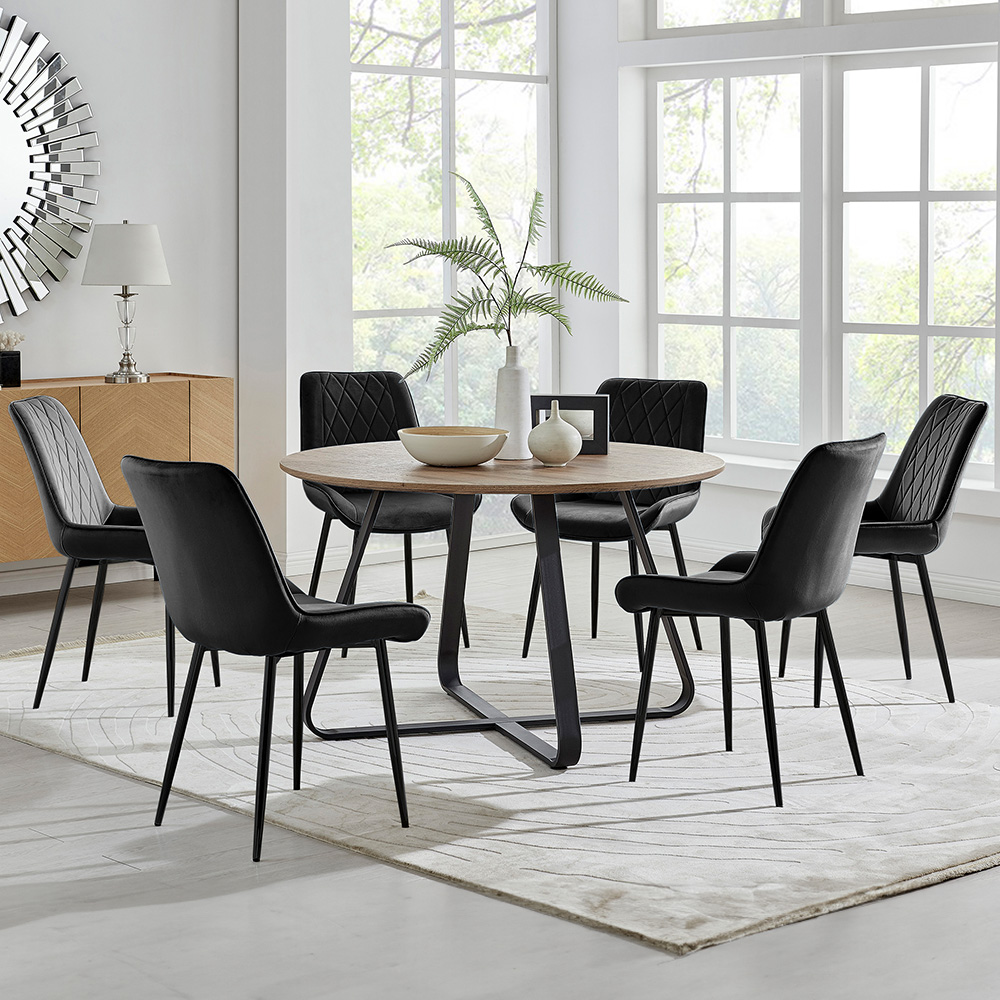 Furniturebox Fira Cesano Wood Effect 6 Seater Round Dining Set Brown and Black Image 1