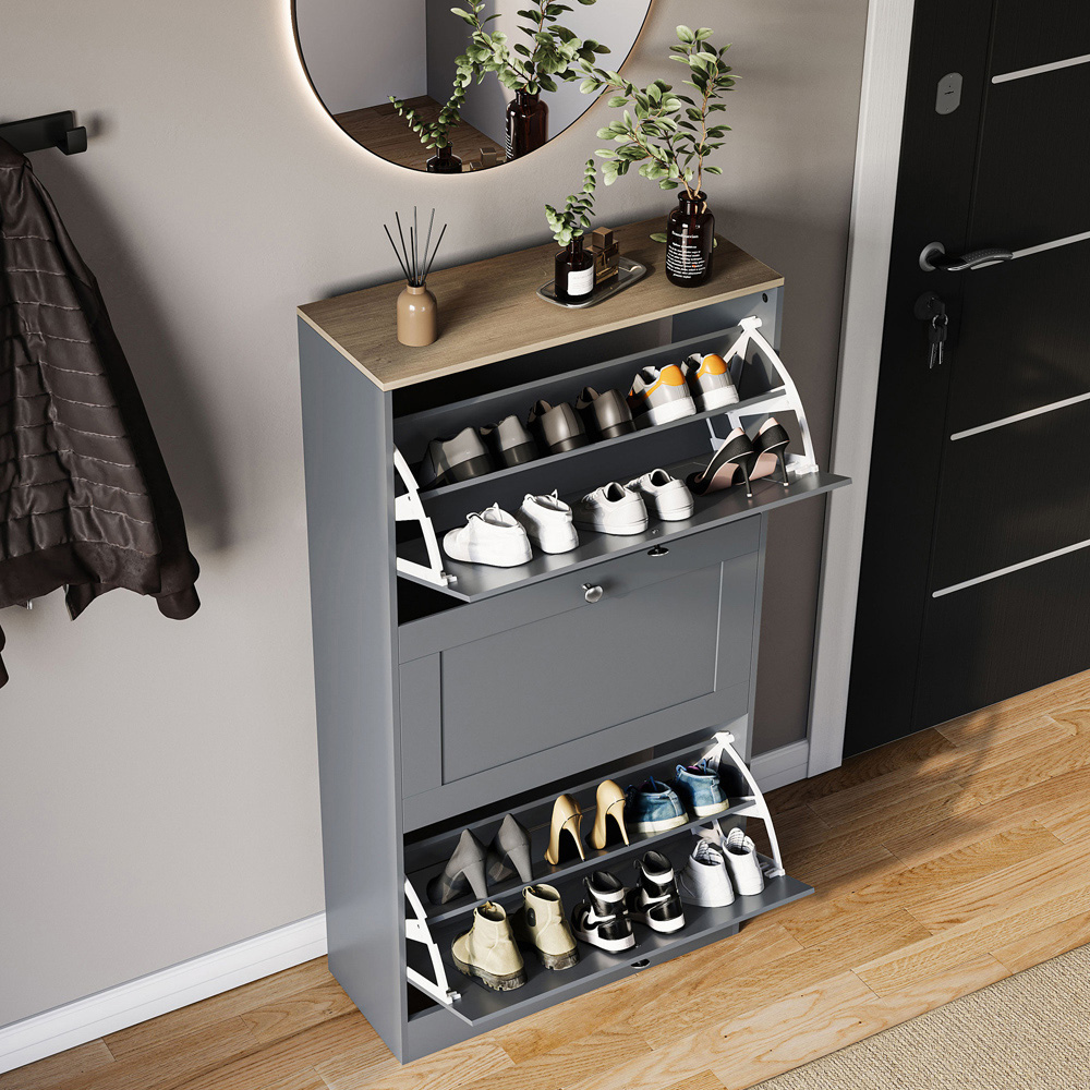 VIDA DESIGNS 3 Drawer Grey and Oak Effect Shoe Cabinet Image 4