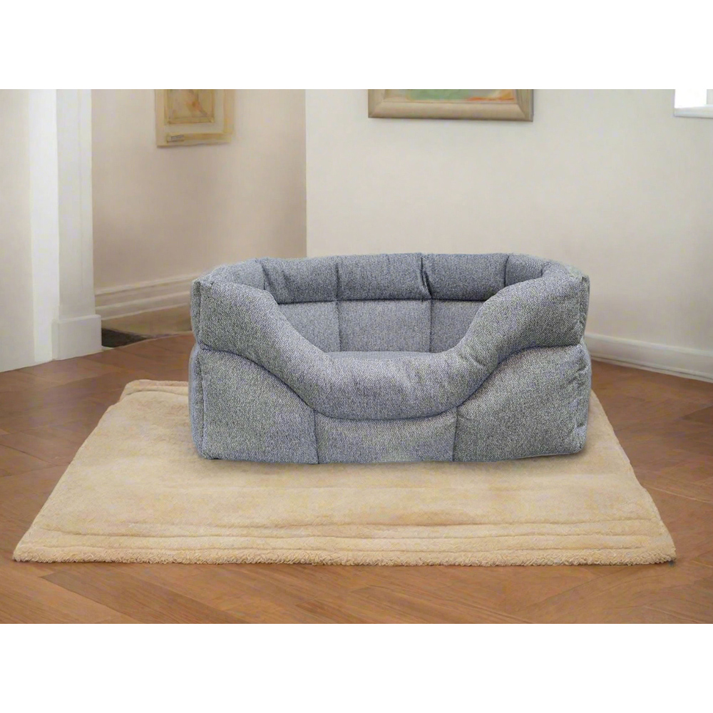 P&L Medium Grey Premium Orkney Tweed Fabric Drop Fronted Softee Rectangle Pet Bed Image 2