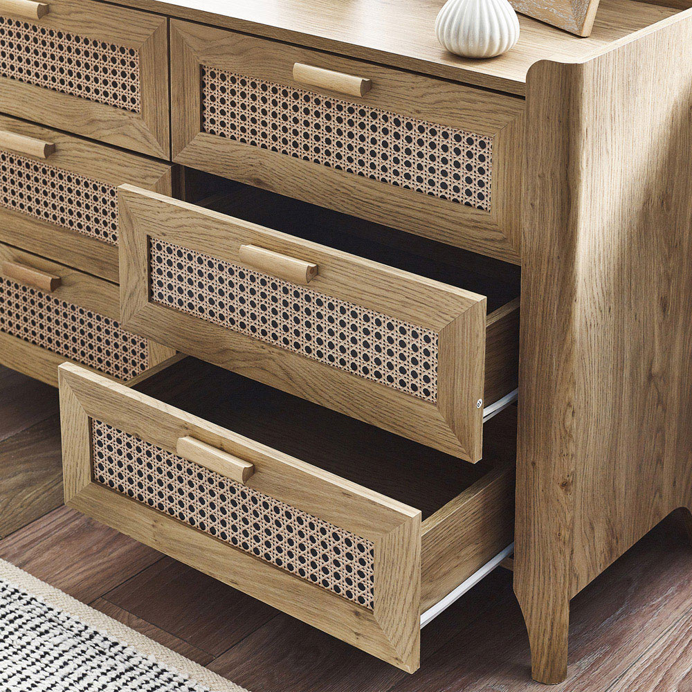 Julian Bowen Sydney 6 Drawer Rattan Effect Wide Chest of Drawers Image 5