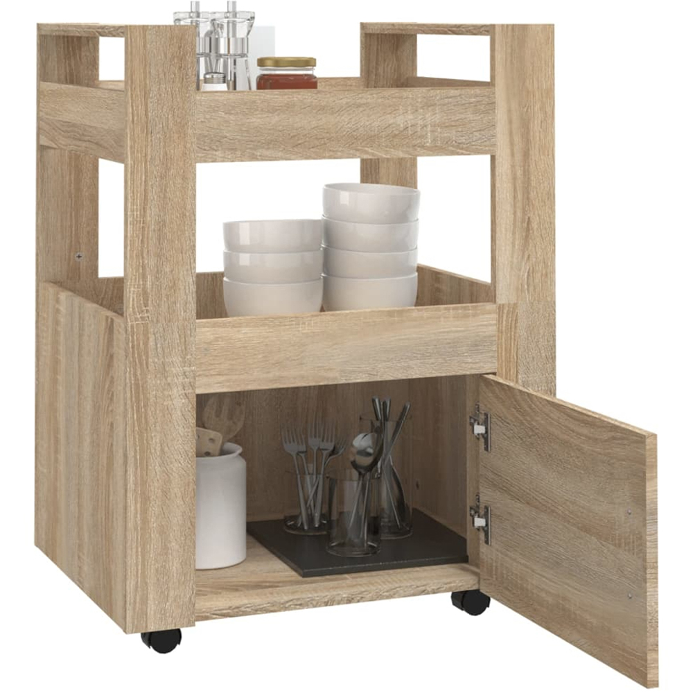 vidaXL Single Door 2 Shelf Sonoma Oak Kitchen Trolley Image 4