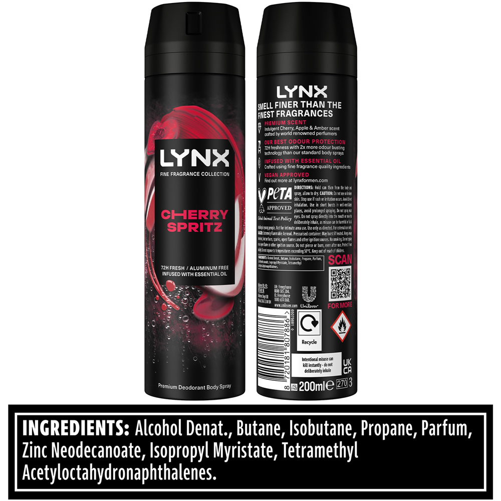 Lynx Fine Fragrance Collection Cherry Spritz Deodorant Body Spray 200ml 6 Pack Image 8