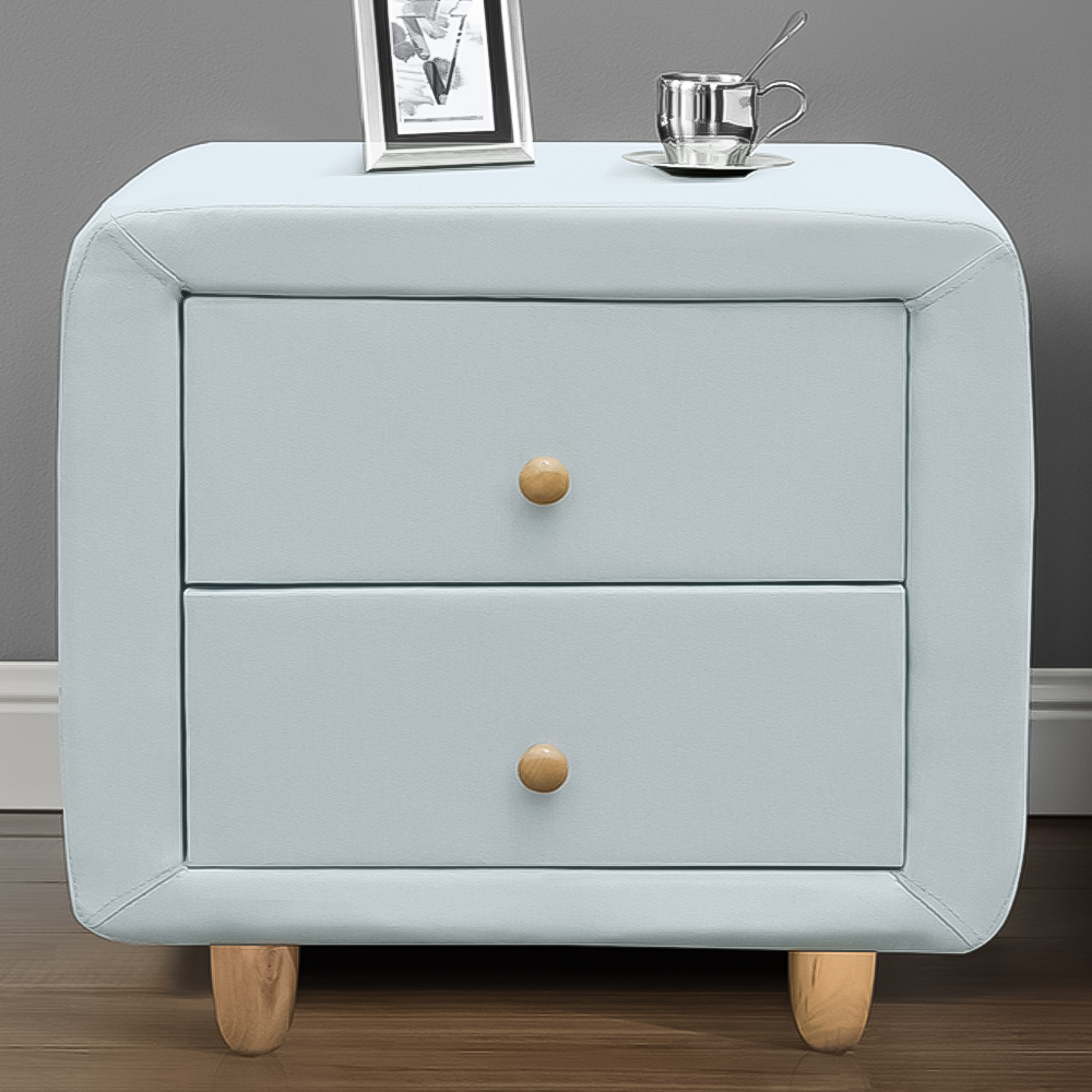 Brooklyn 2 Drawer Blue and Oak Linen Fabric Bedside Table Image 1