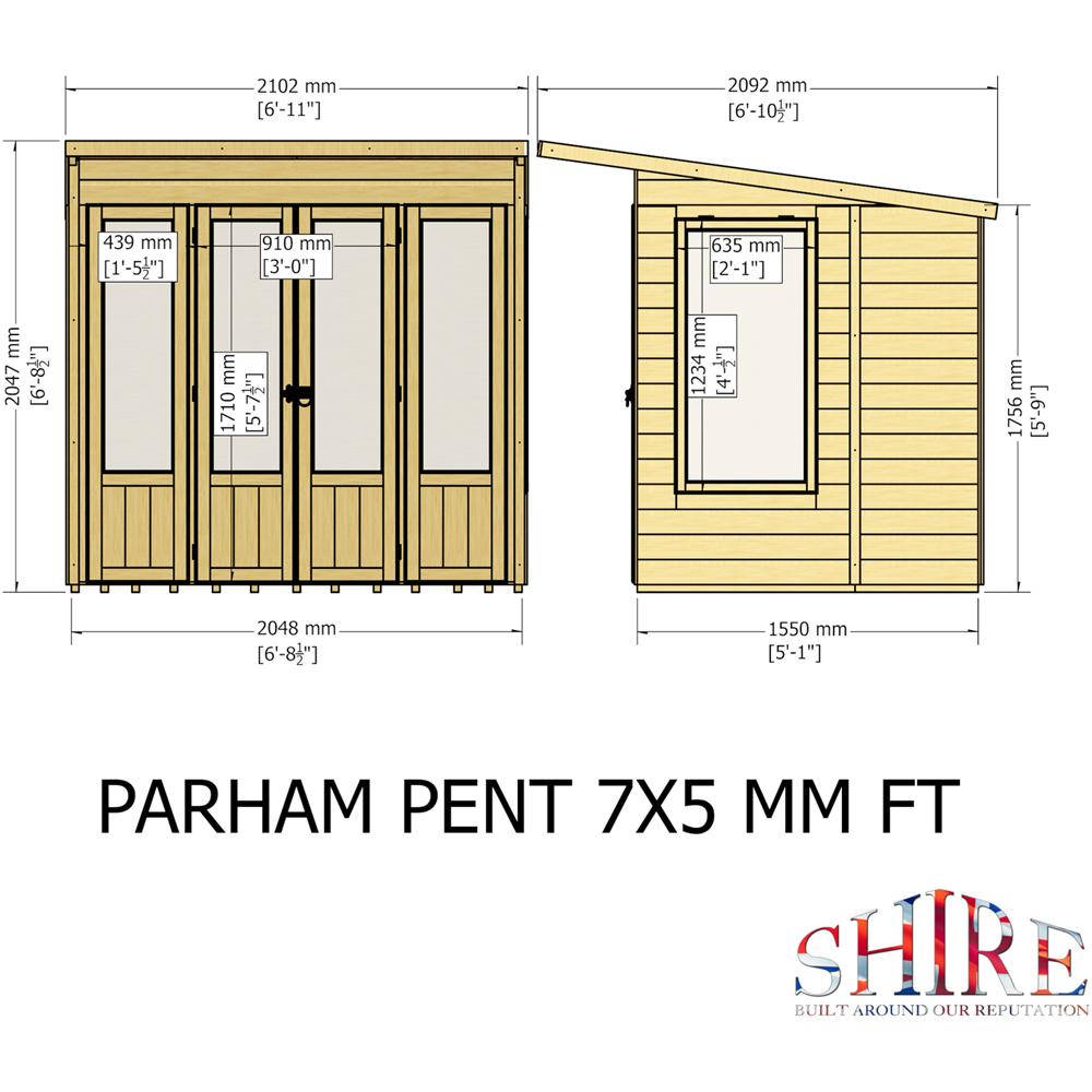 Shire Parham 7 x 5ft Shiplap Pent Garden Summerhouse Image 9