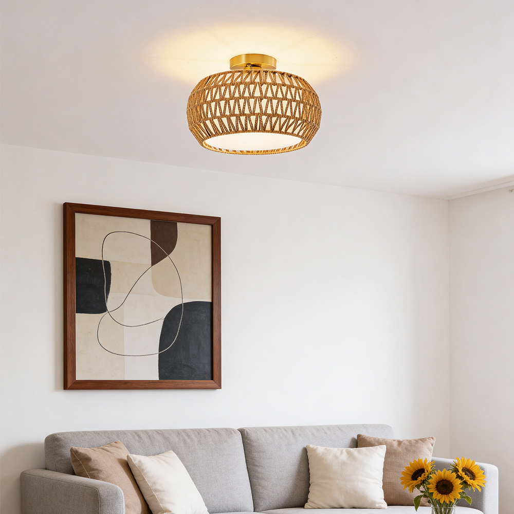 Living and Home Gold and Yellow Hemp Rope E27 Ceiling Light Image 2