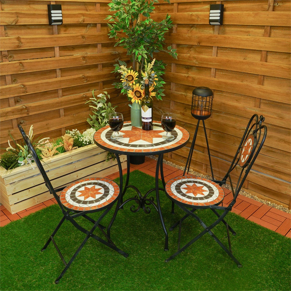 Best4 2 Seater Black and Orange Mosaic Cast Iron Garden Bistro Set Image 1