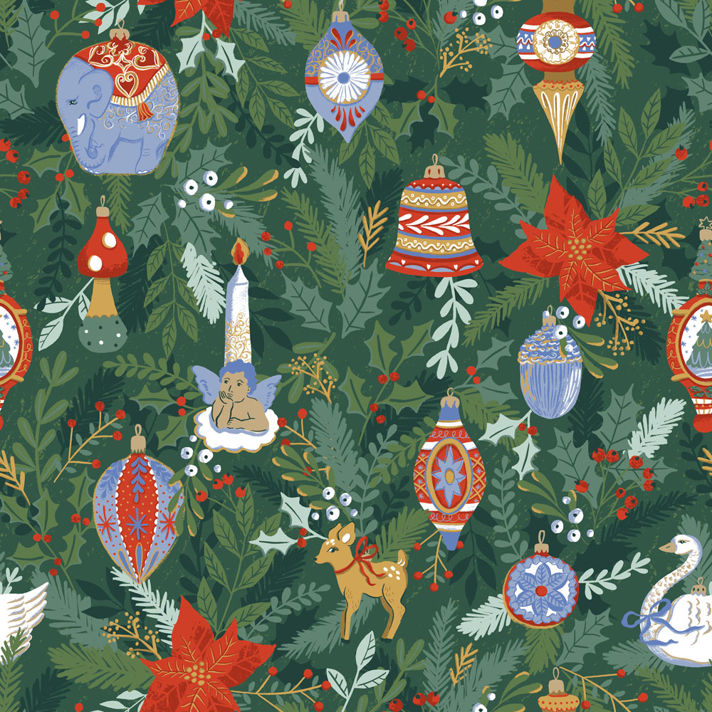 furn. Super King Green Deck the Halls Christmas Duvet Cover Set Image 4
