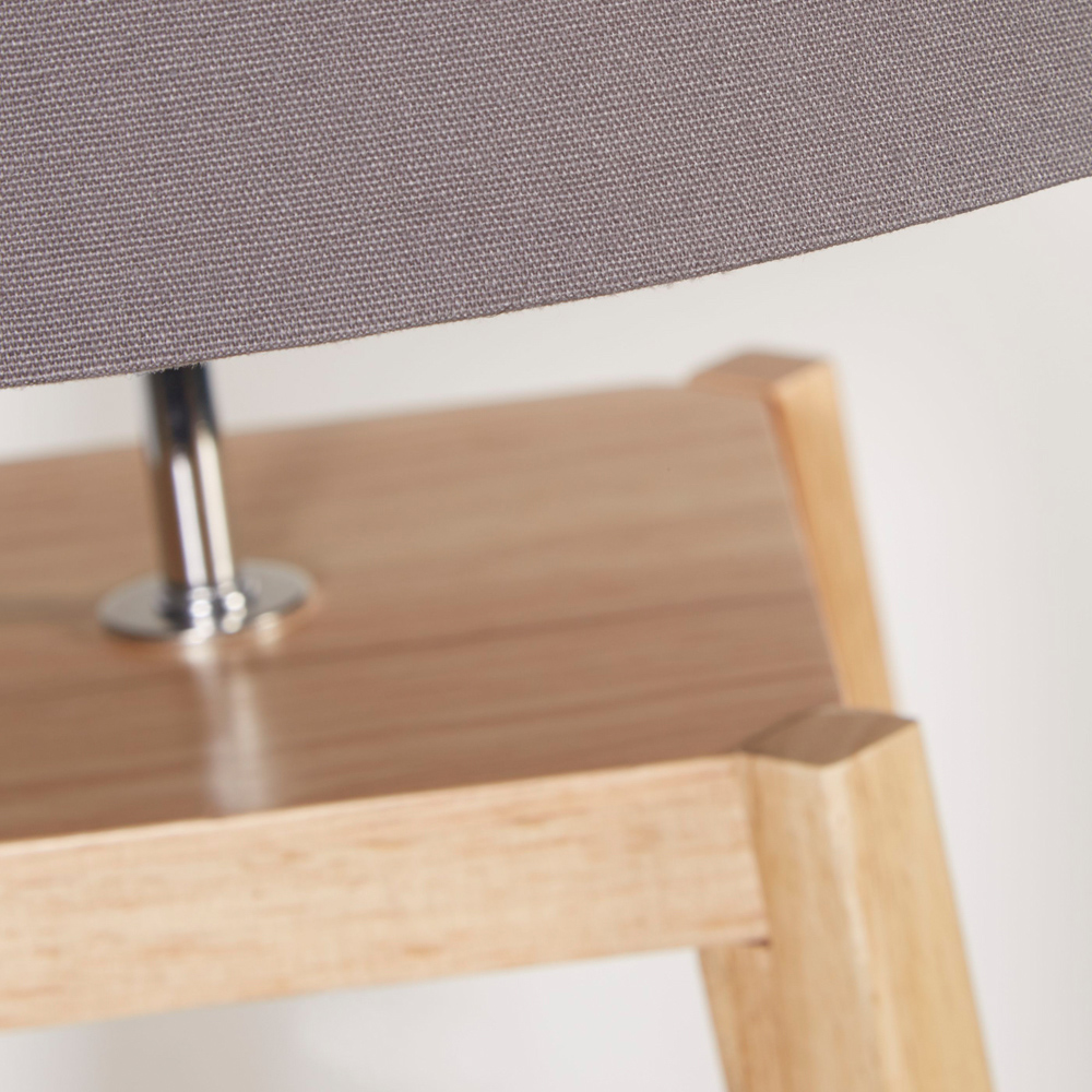 Lighting Collection Harvey 2 Shelf Grey Fabric Drum Shade Wood Shelf Floor Lamp Image 4