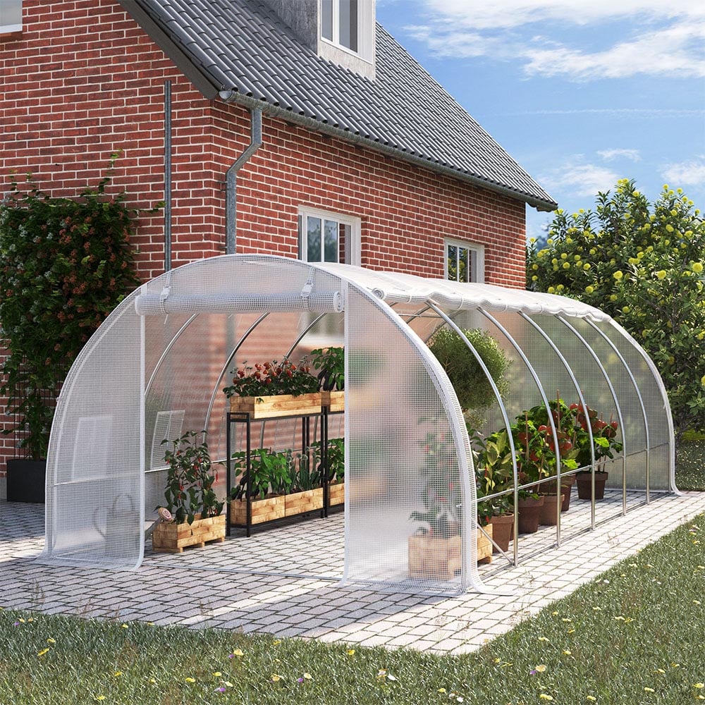Living and Home White 9.8 x 20ft Outdoor Tunnel Greenhouse Image 2