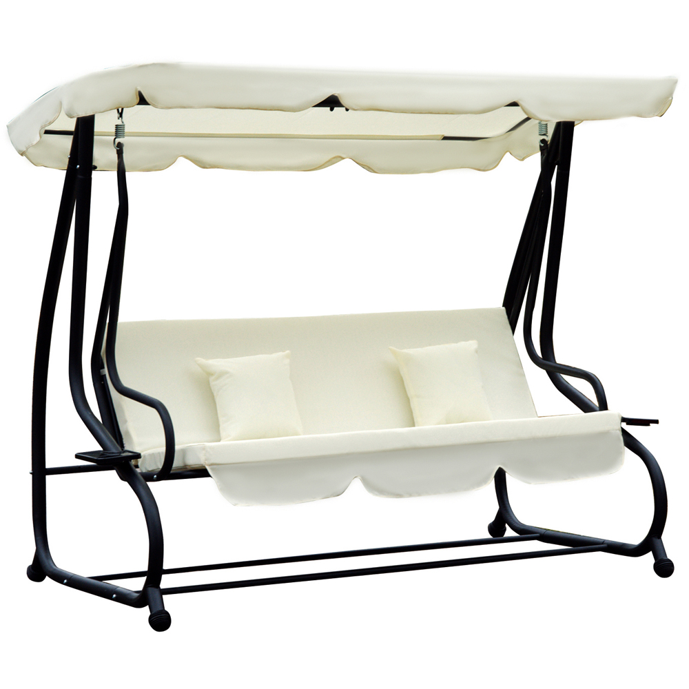 Outsunny 3 Seater Cream and White Convertible Swing Chair and Bed with Canopy Image 2