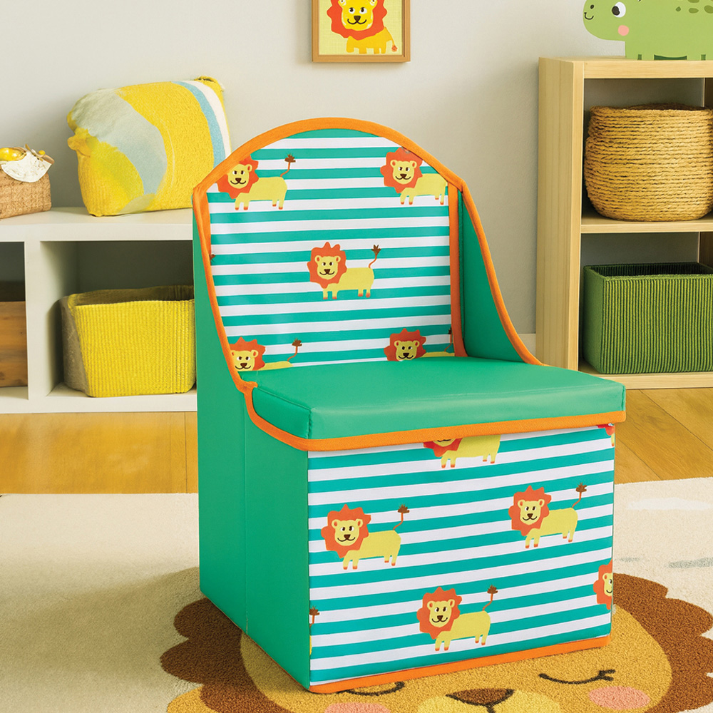 Premier Housewares Lion Design Green Striped Kids Storage Seat Image 3