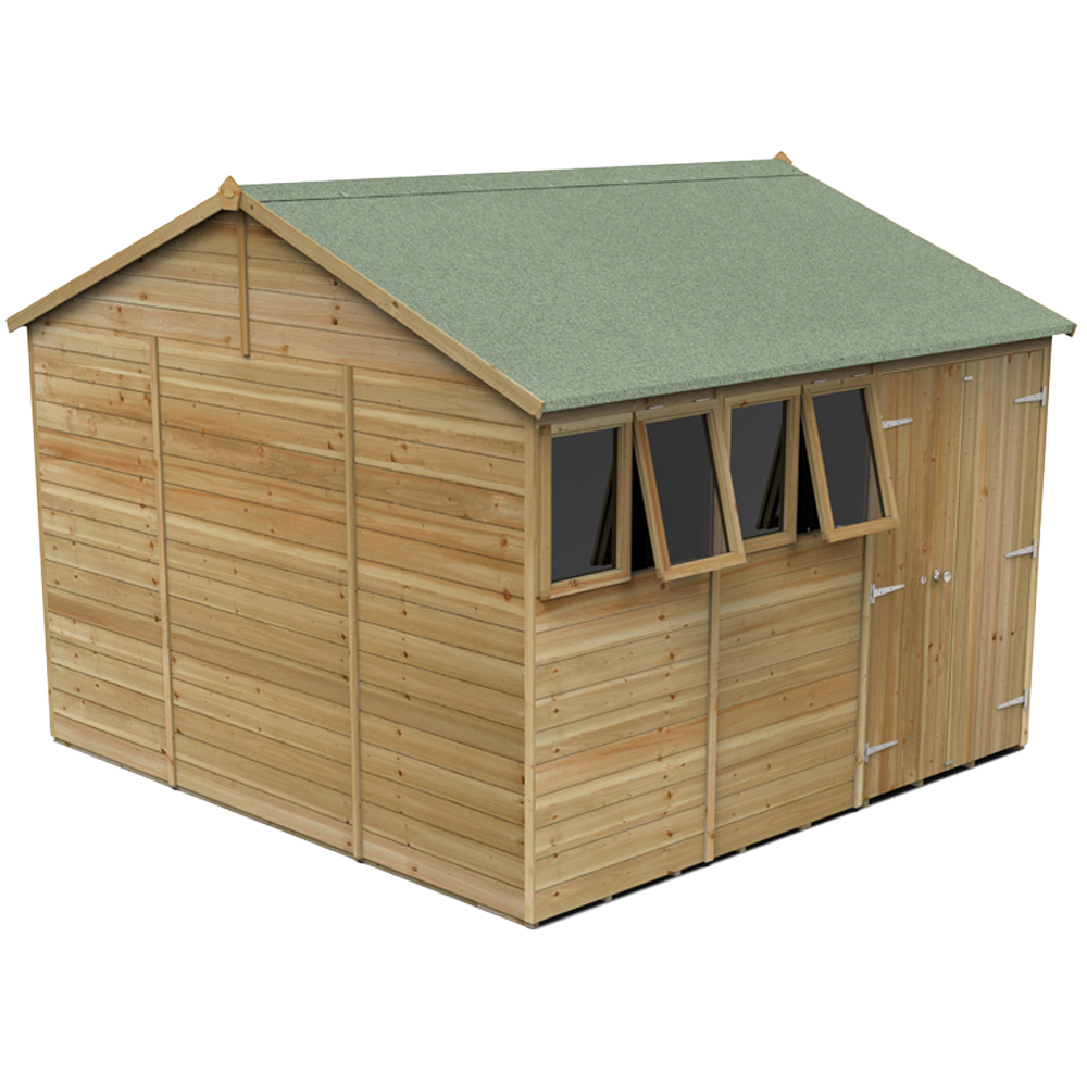 Forest Garden Timberdale 10 x 10ft 2 Opening Tongue and Groove Reverse Apex Garden Shed Image 1