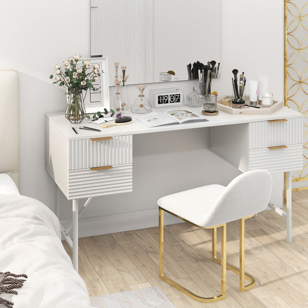 Costway 4 Drawer White Modern Computer Desk Image 4