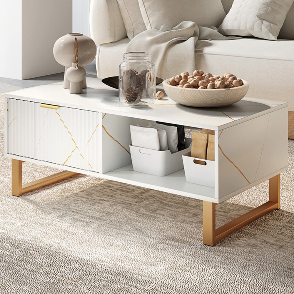 HOMCOM Single Drawer Single Shelf White Coffee Table Image 1
