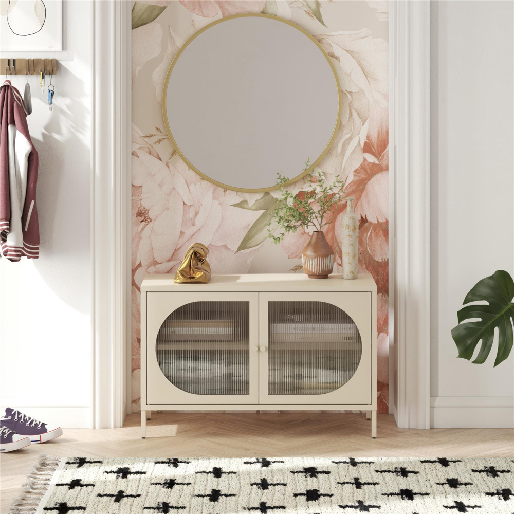 Dorel Luna 2 Door Beige Fluted Glass Wide Accent Cabinet Image 9