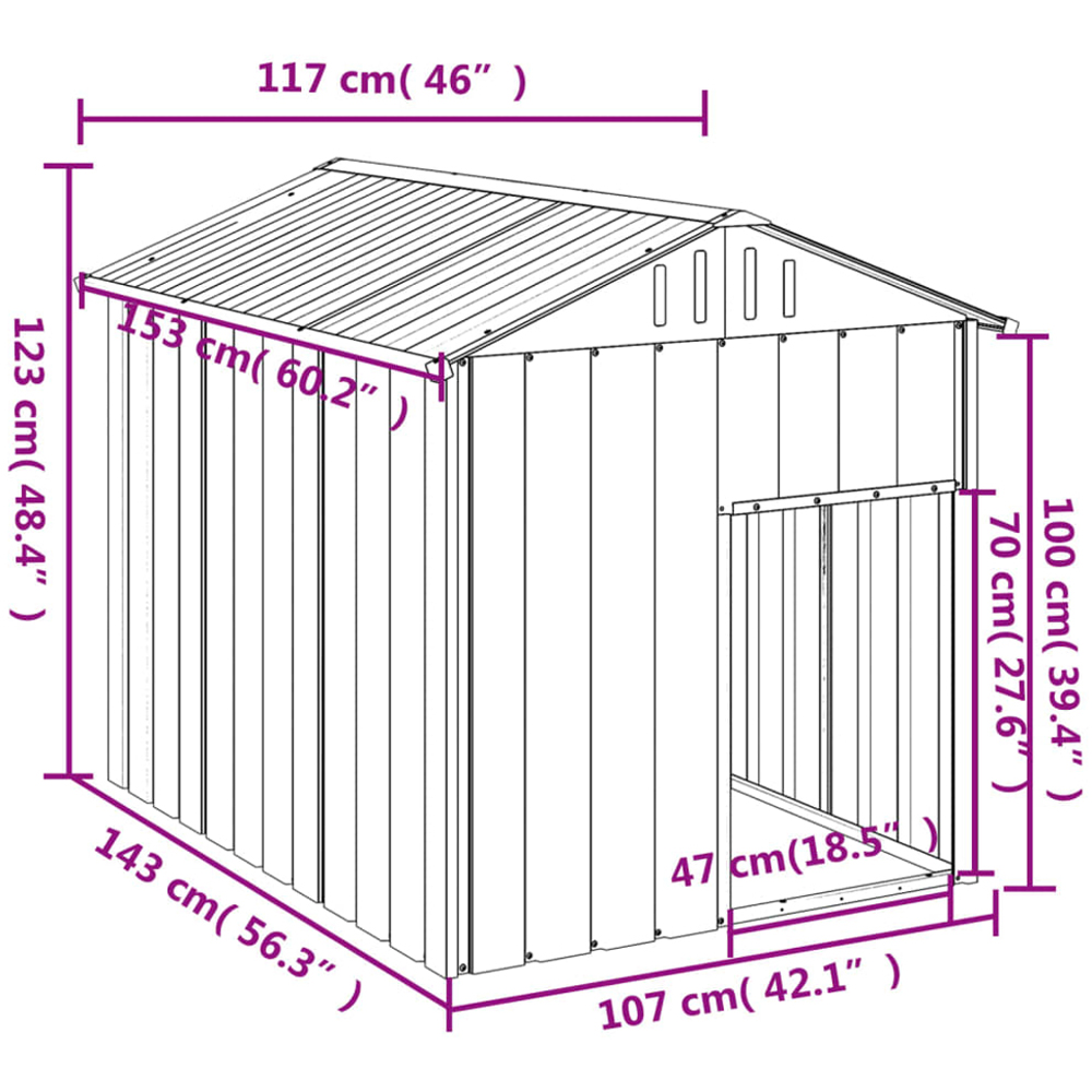 vidaXL Anthracite Galvanised Steel Dog House with Roof 117 x 153 x 123cm Image 4