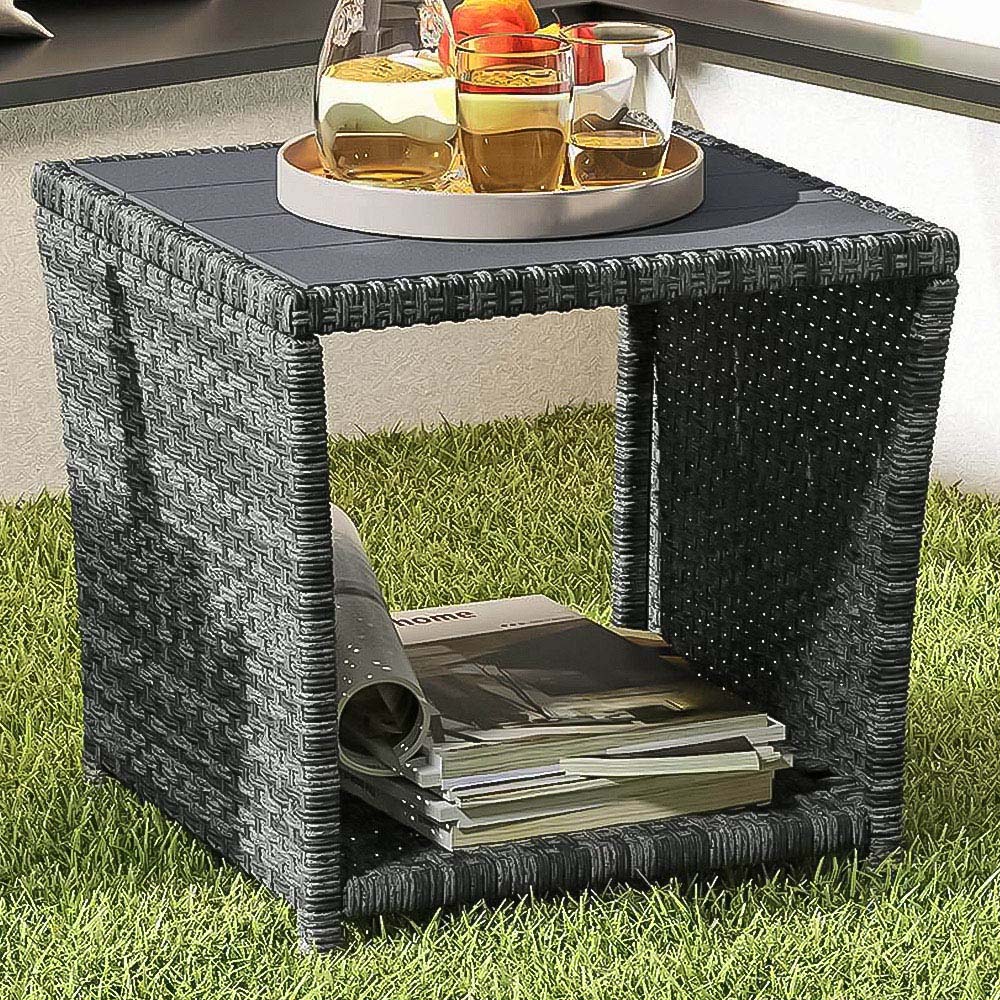 Outsunny Single Shelf Grey Rattan Side Table Image 1