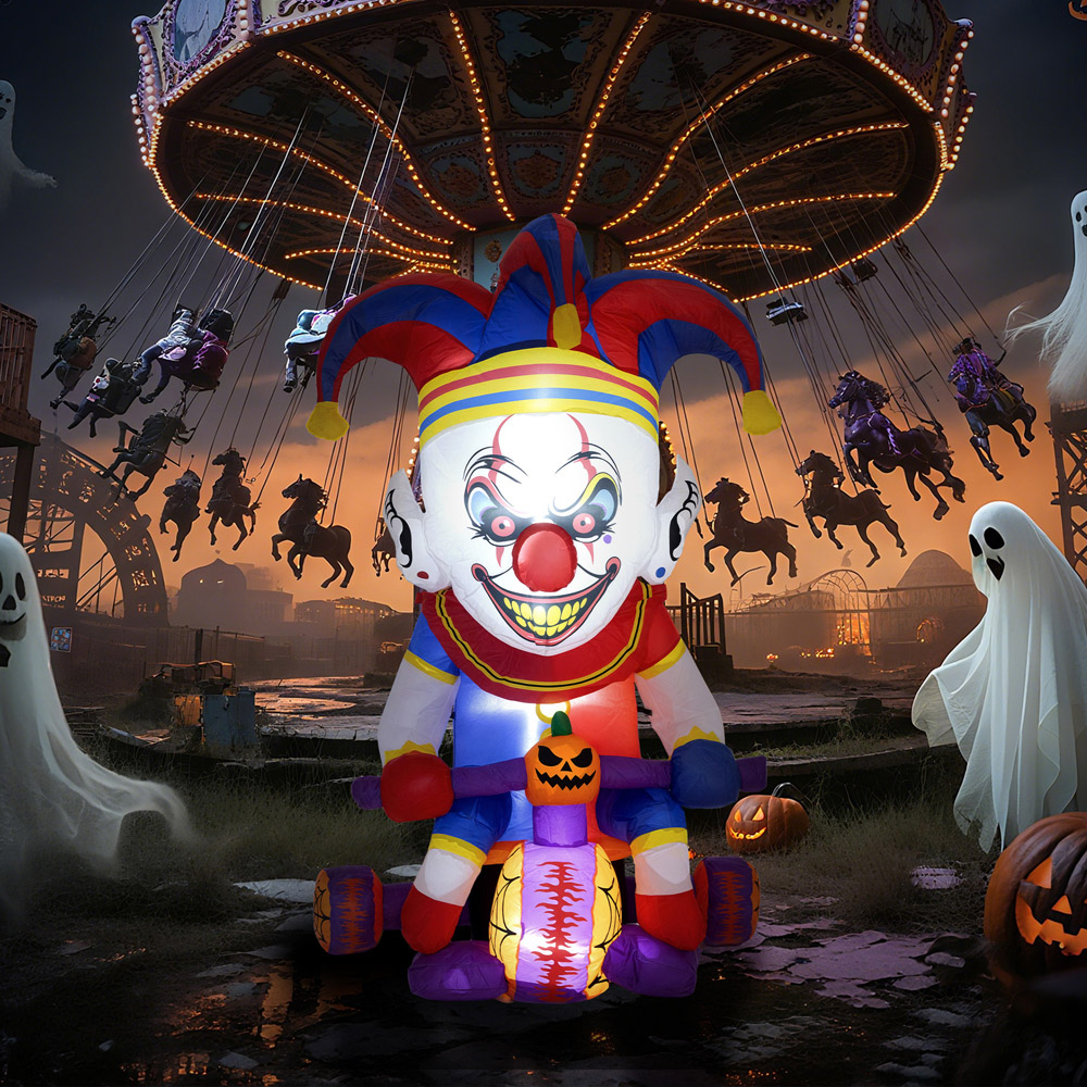 Outsunny Blow Up Clown on Bicycle Outdoor Halloween Decoration 4ft Image 8