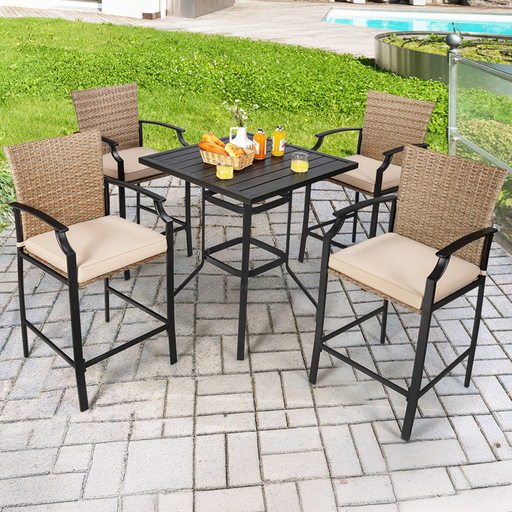 Costway 4 Seater Rattan and Wicker Bar Table and Chair Set Image 1