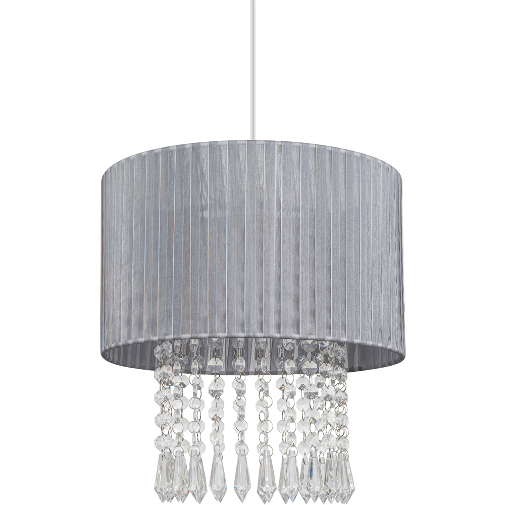 Cosylyte Winni Silver Grey Beaded Voile Easyfit Modern Lamp Shade Image 1