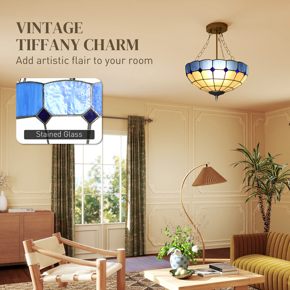 HOMCOM Blue Tiffany Style Ceiling Light Image 8