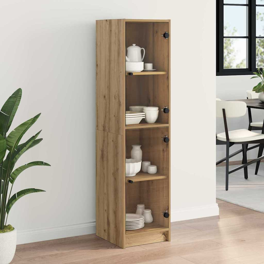 vidaXL 2 Glass Door 4 Shelf Artisan Oak Slim Highboard Image 1