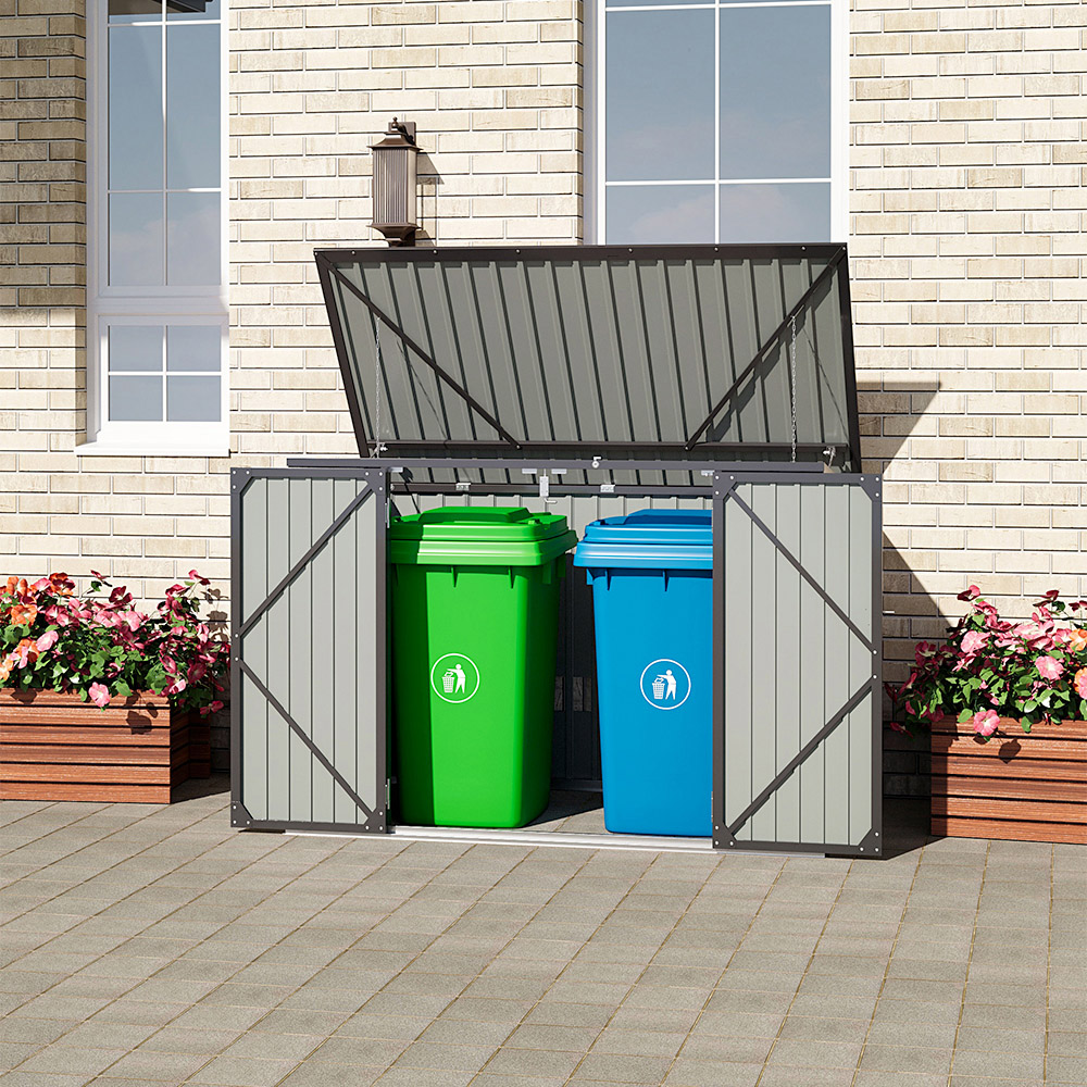 Living and Home 6.2 x 3.7ft Anthracite Zinc Steel Wheelie Bin Outdoor Storage Shed Image 6