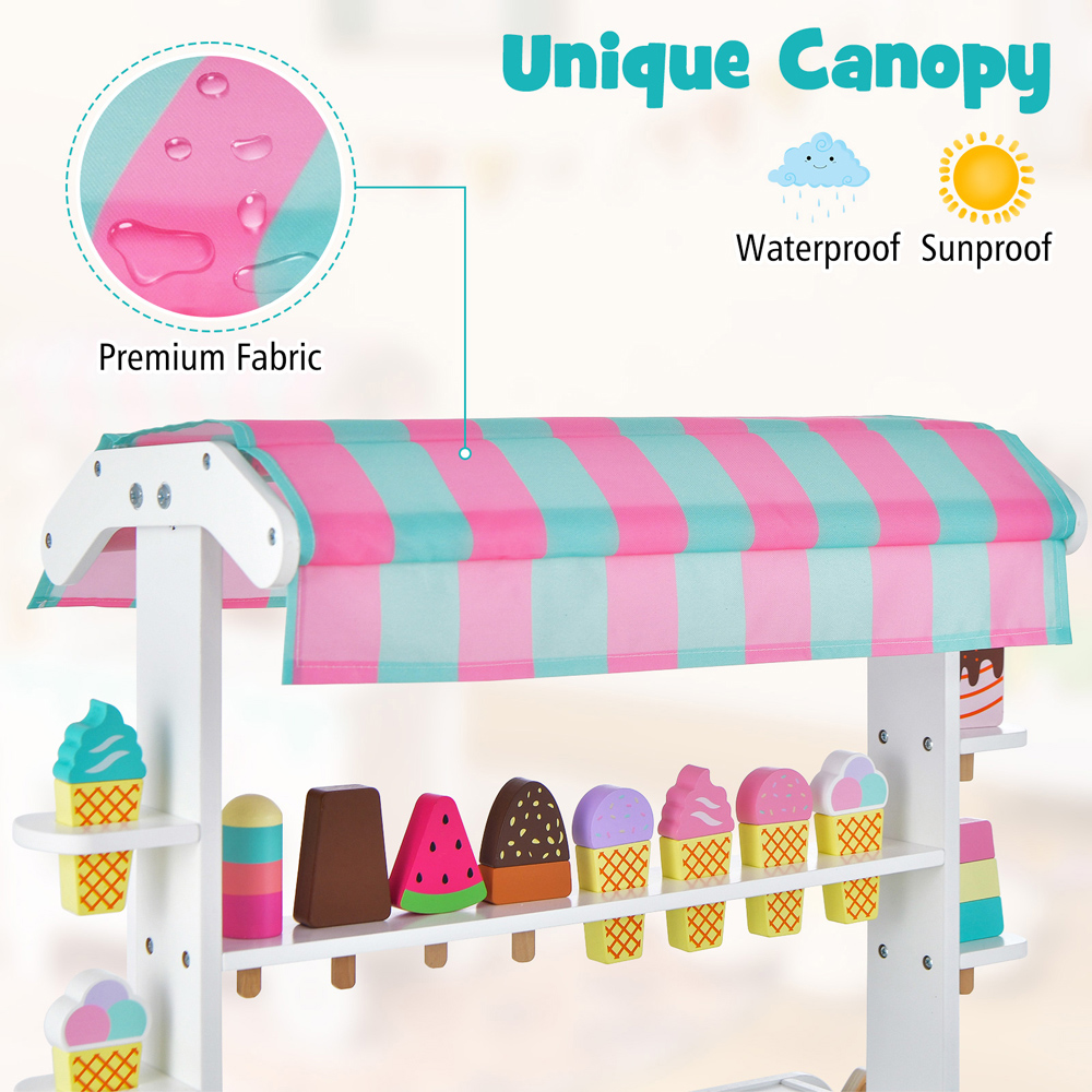 Costway Kids Ice Cream Cart with Canopy Image 6