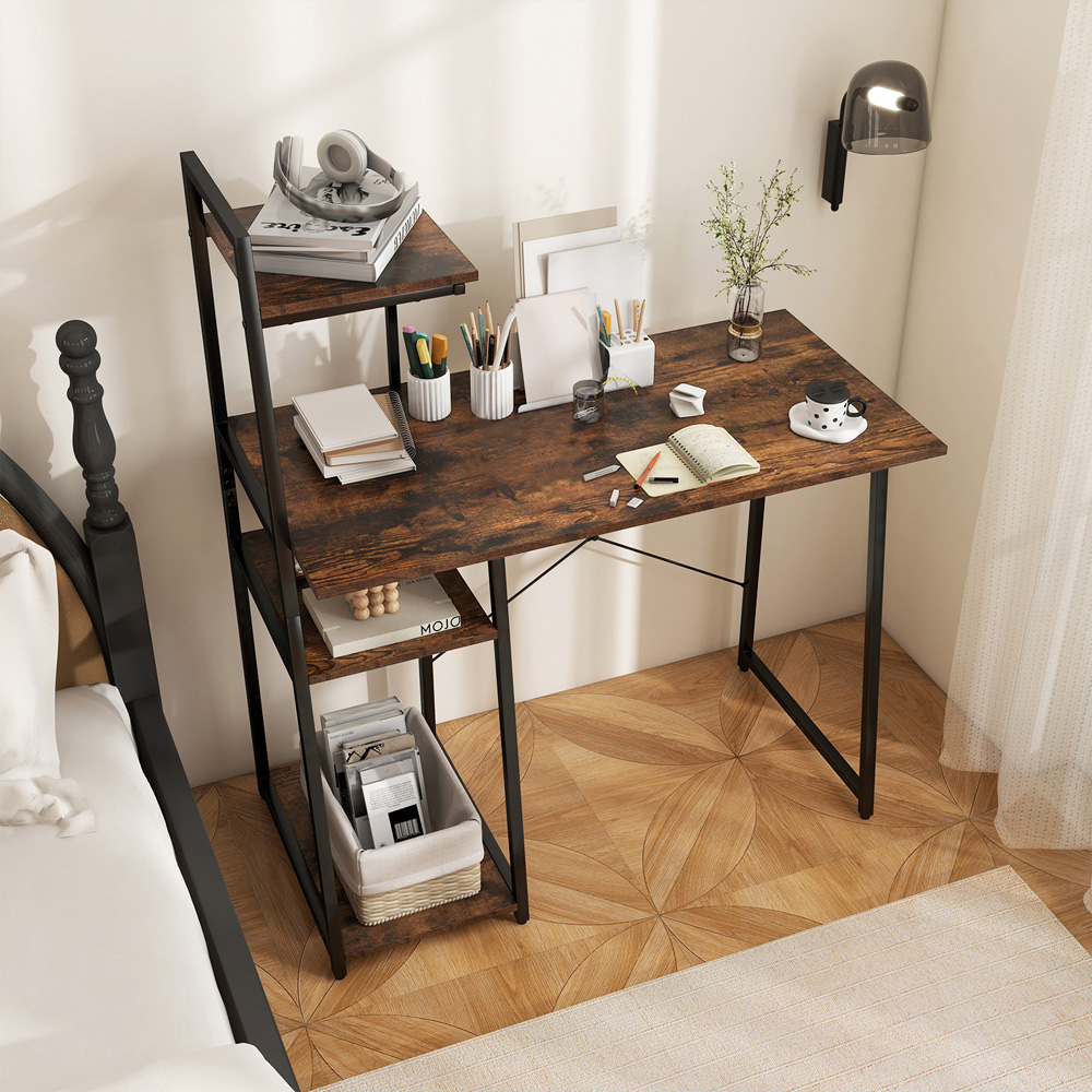Costway Computer Desk with Bookshelf and Host Stand Brown Image 5