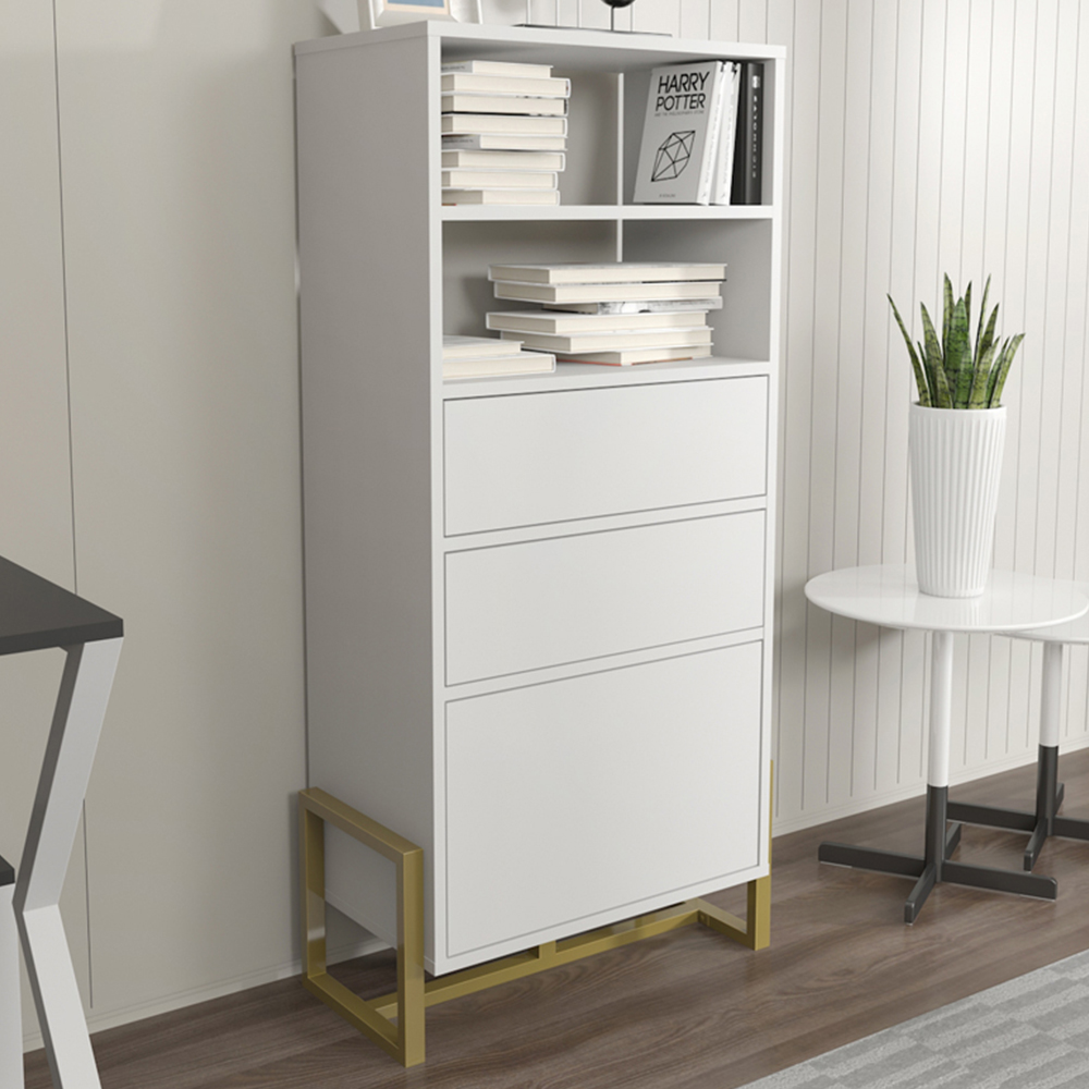 Decorotika Utopie 3 Door 2 Shelf White Modern Bookshelf Image 1