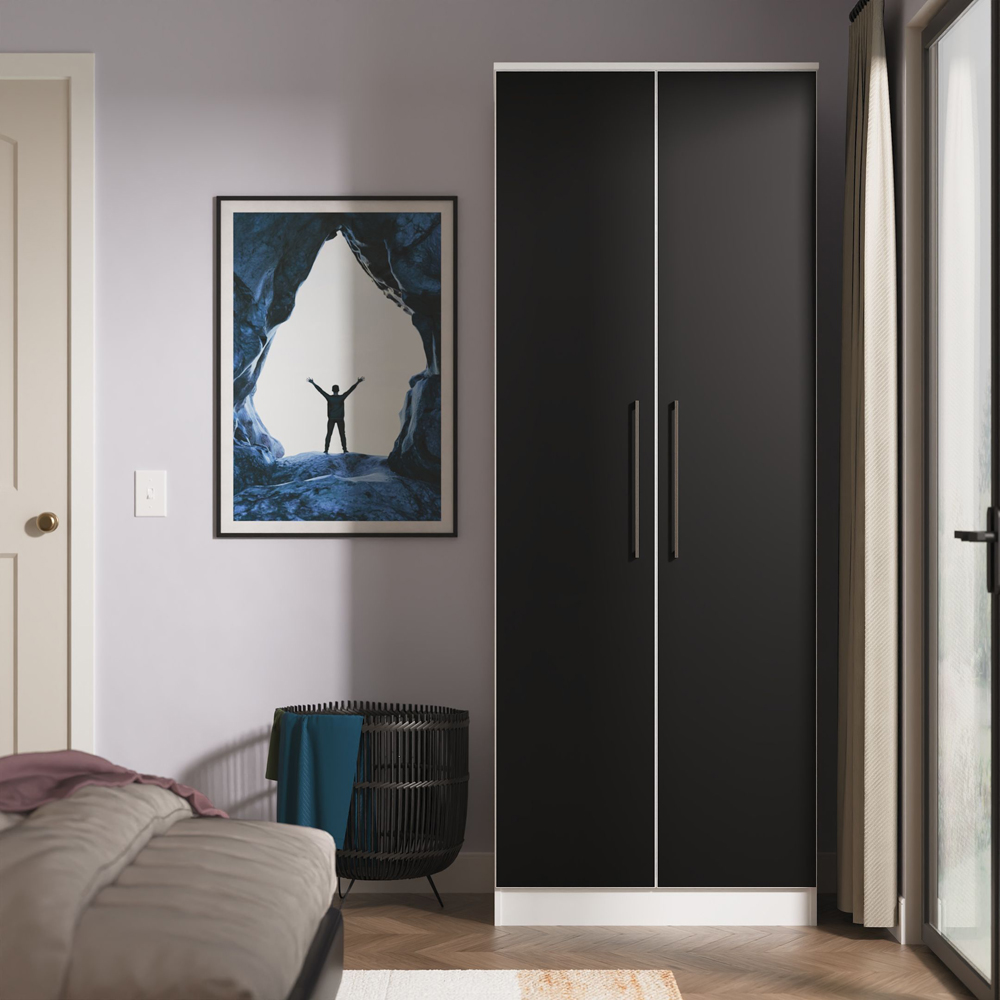 Crowndale Worcester 2 Door Matt Black and White Tall Wardrobe Ready Assembled Image 7