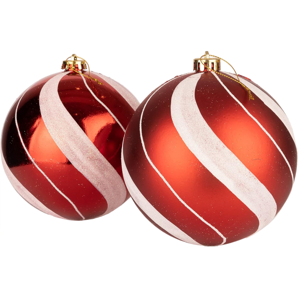 Shatchi 15cm Red and White Candy Stripe Shatterproof Christmas Bauble 3 Pack Image 2