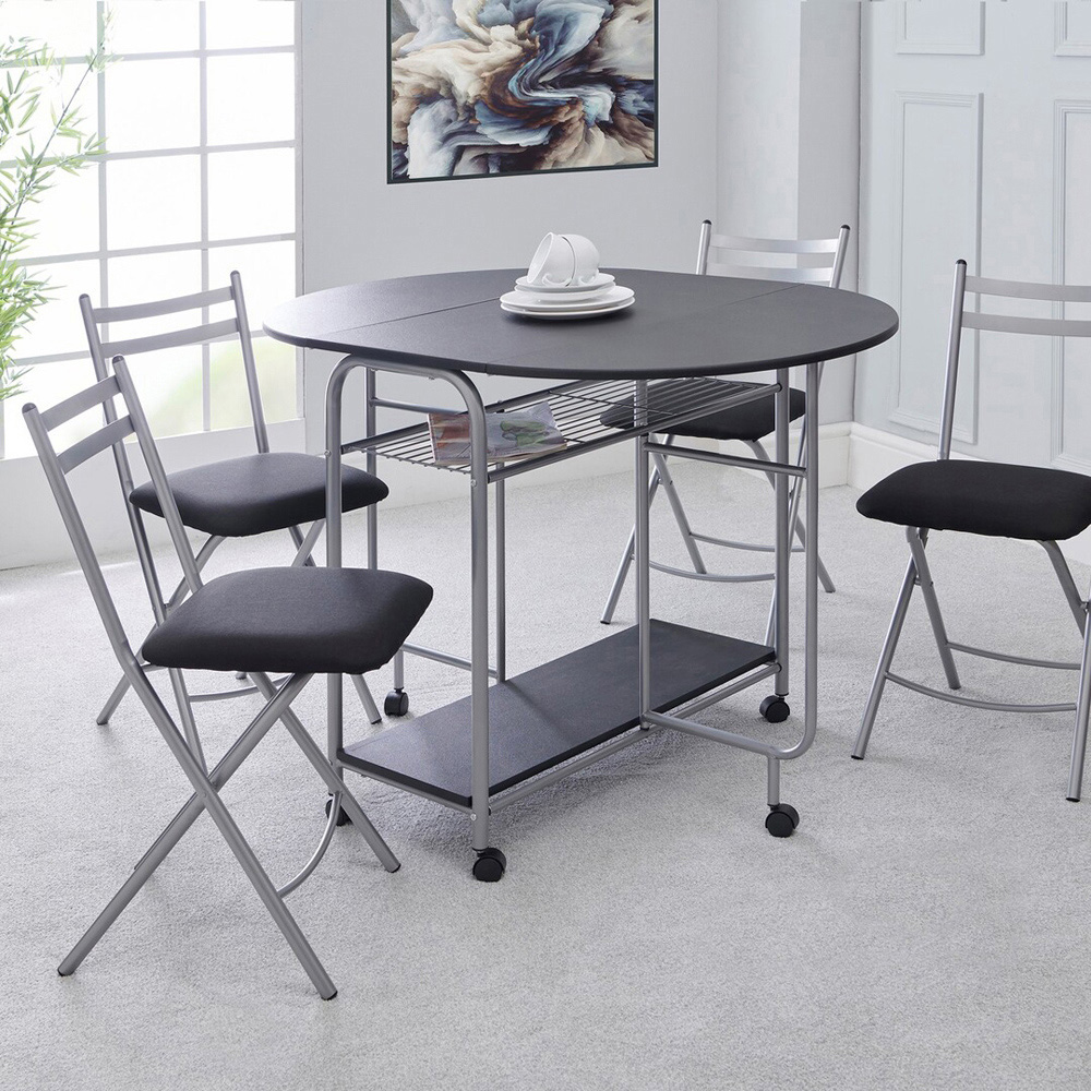 Greenhurst 4 Seater Stowaway Dining Set Black and Silver Image 1