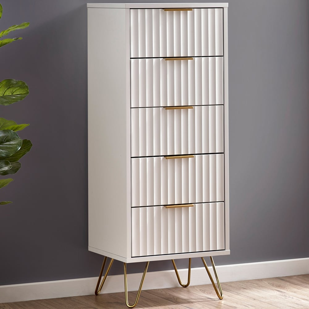 Julian Bowen Murano 5 Drawer Matt White Tallboy Chest of Drawers Image 1