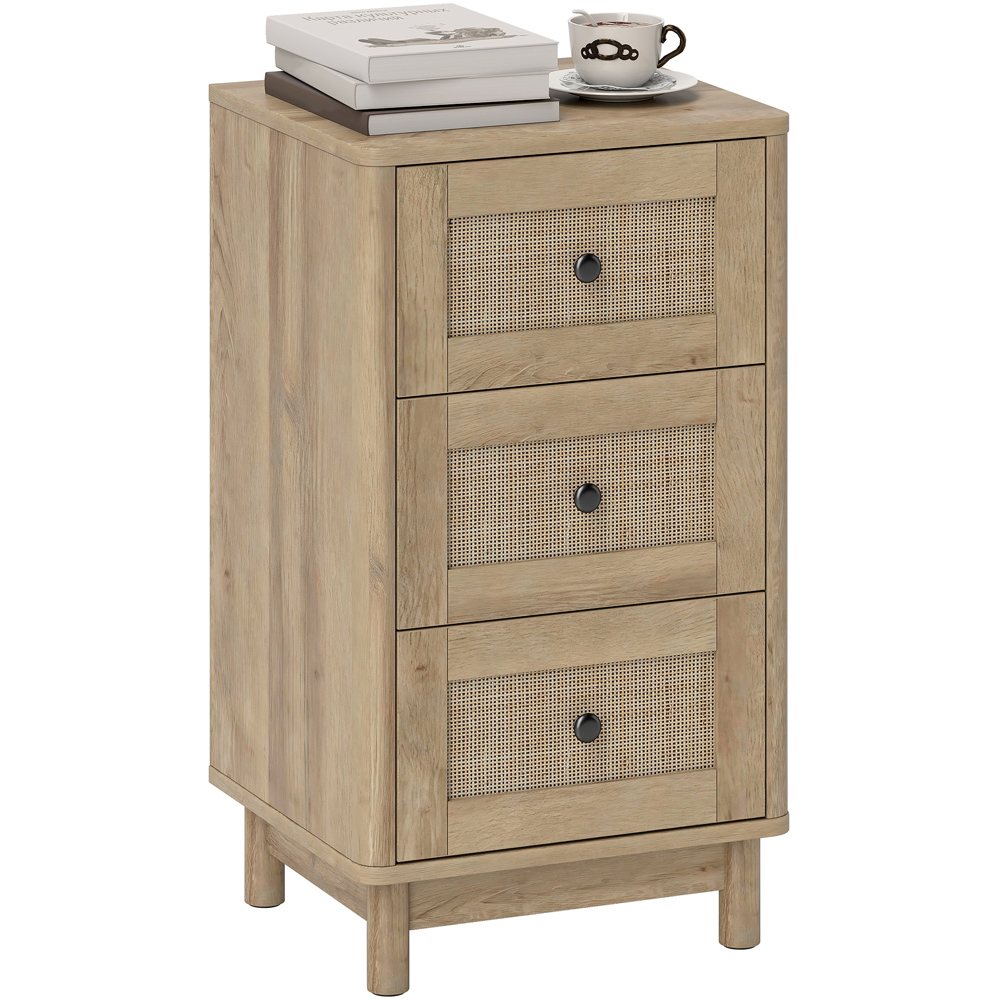 Portland 3 Drawer Oak Rattan Chest of Drawers Image 2