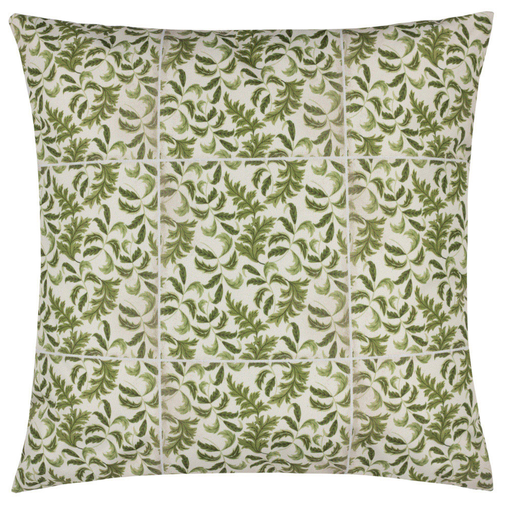 Paoletti Minton Olive Tile Floral UV & Water Resistant Outdoor Cushion Image 1