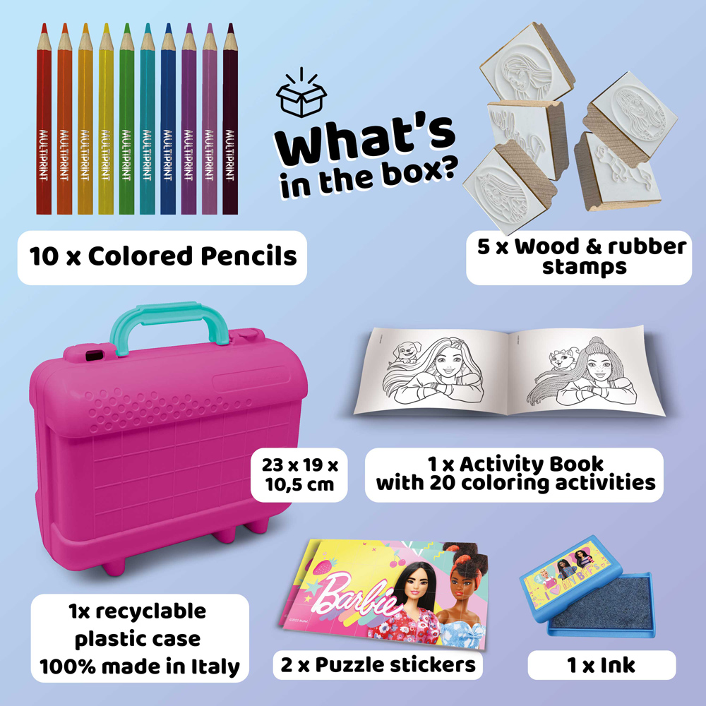 Multiprint Barbie Kids Travel Colouring and Stamp Set Image 2