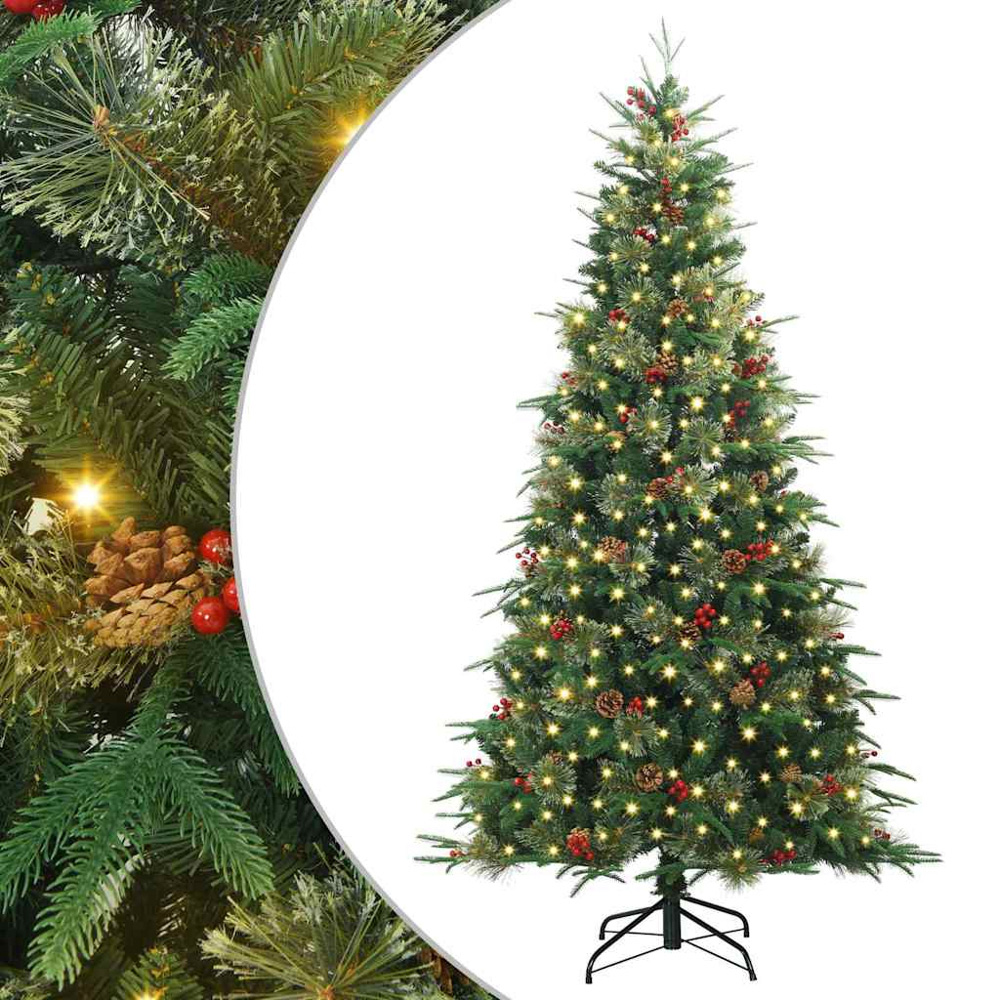 vidaXL Pre-Lit Green Artificial Hinged Christmas Tree 6ft Image 2