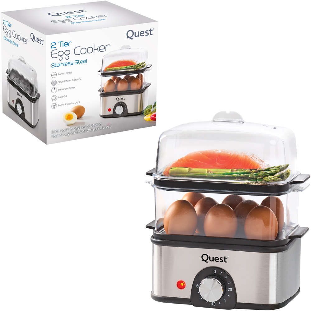 Quest 34349 2-Tier Silver Stainless Steel Egg Cooker and Steam Rack 500W Image 2
