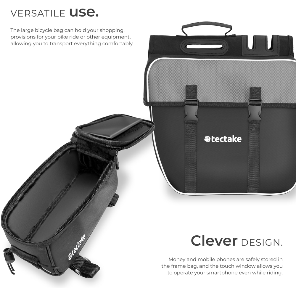 tectake Black Water-Repellent Georg Frame Bicycle Bag Set 10.5 x 20.5 x 10cm Image 2