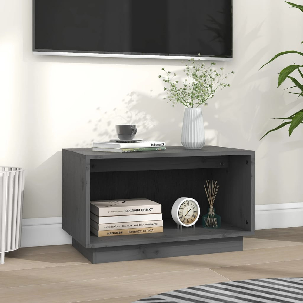 vidaXL Single Shelf Grey Solid Pine TV Cabinet Image 7