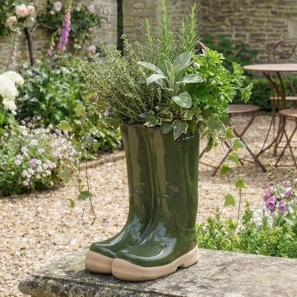 Dibor Dark Green Double Wellington Planter 29.5cm Image 2