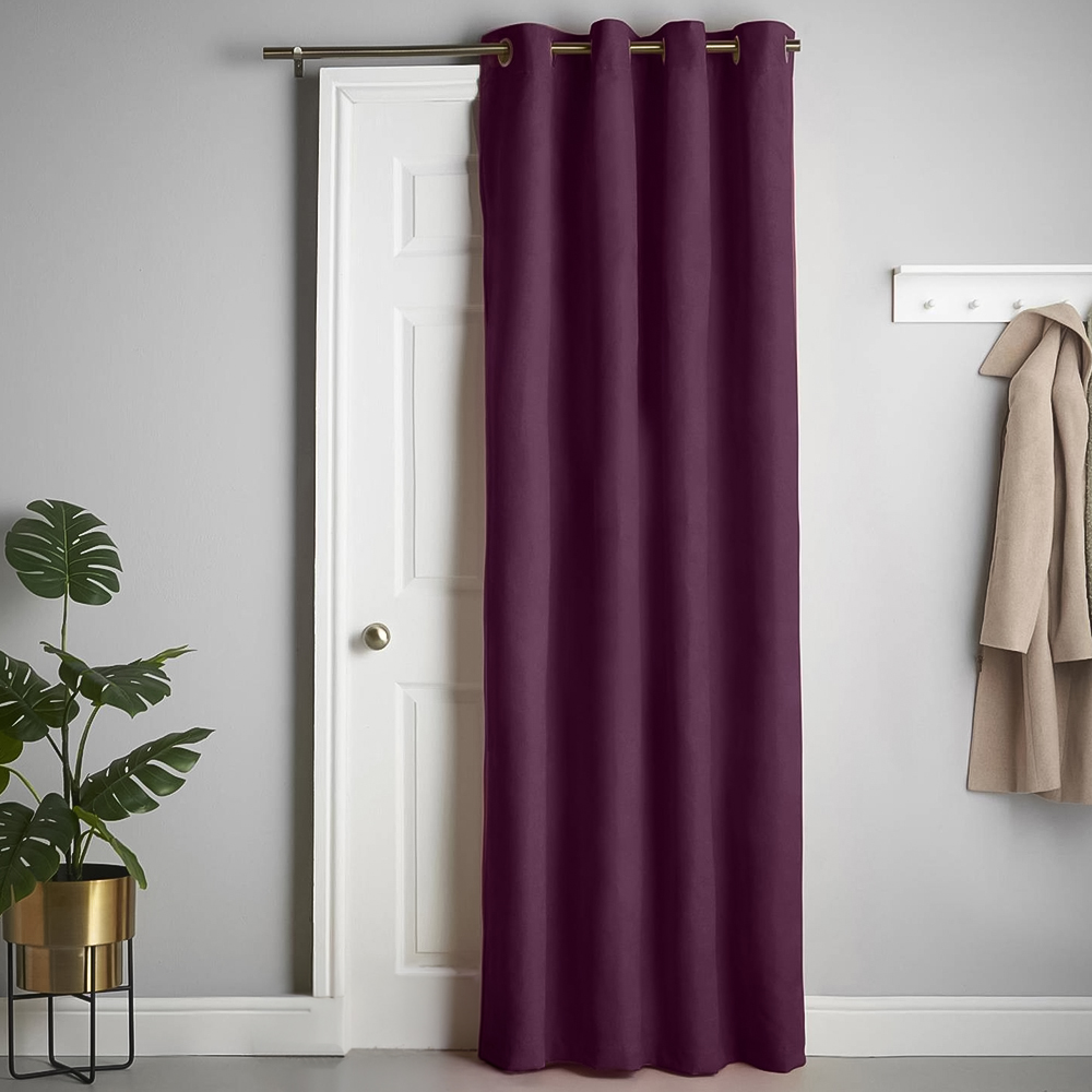 Alan Symonds Aubergine Velvet Chenille Blackout Ring Top Eyelet Curtains 137 x 213cm Image 1